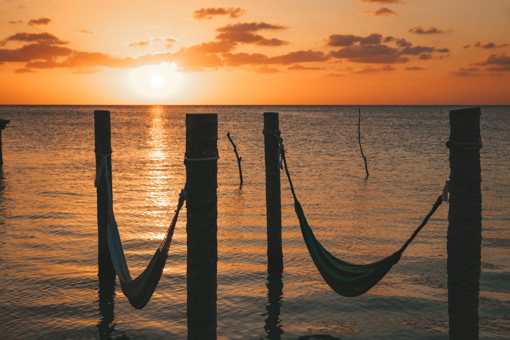 coucher de soleil hamac Belize Caye Caulker