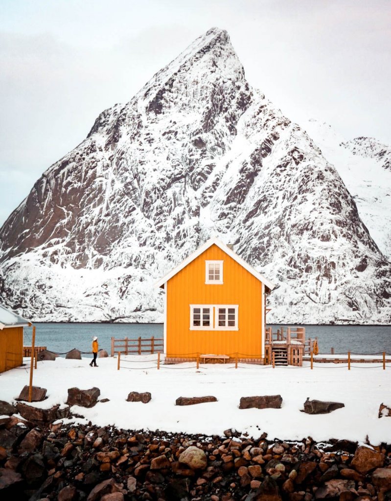 Cabane jaune sakrisoy lofoten norvege