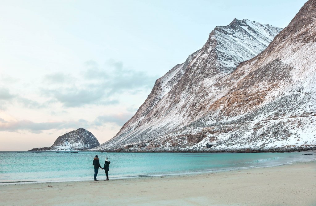 Haukland plage lofoten norvege