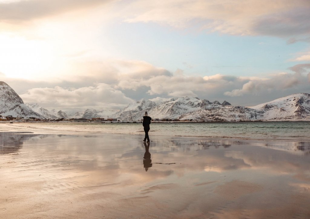 Reflets plage de Rambergstranda Norvege