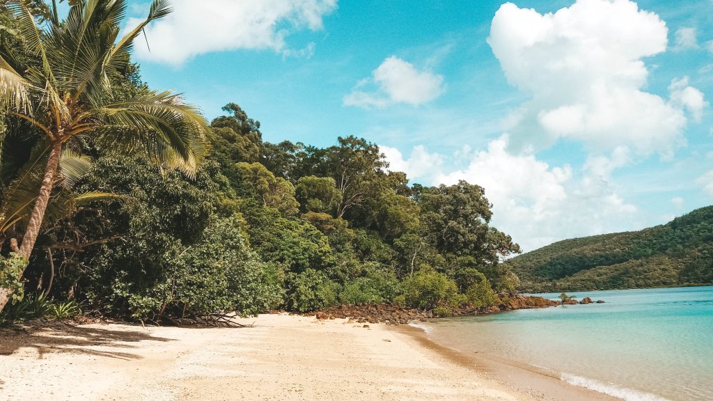 Camping ile deserte plage de Naris beach whitsunday Australie