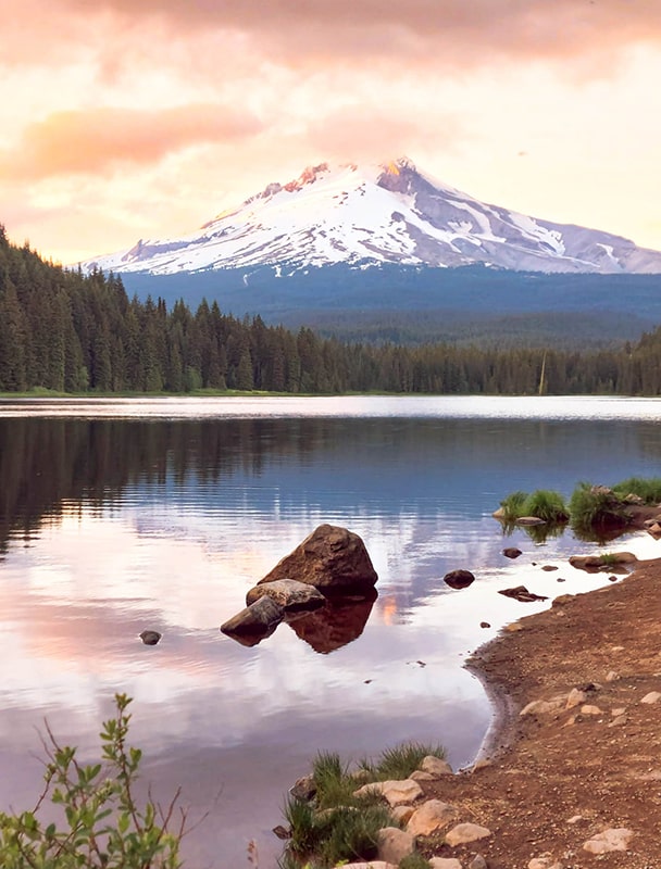 Coucher de soleil Mont Hood et lac Trillium